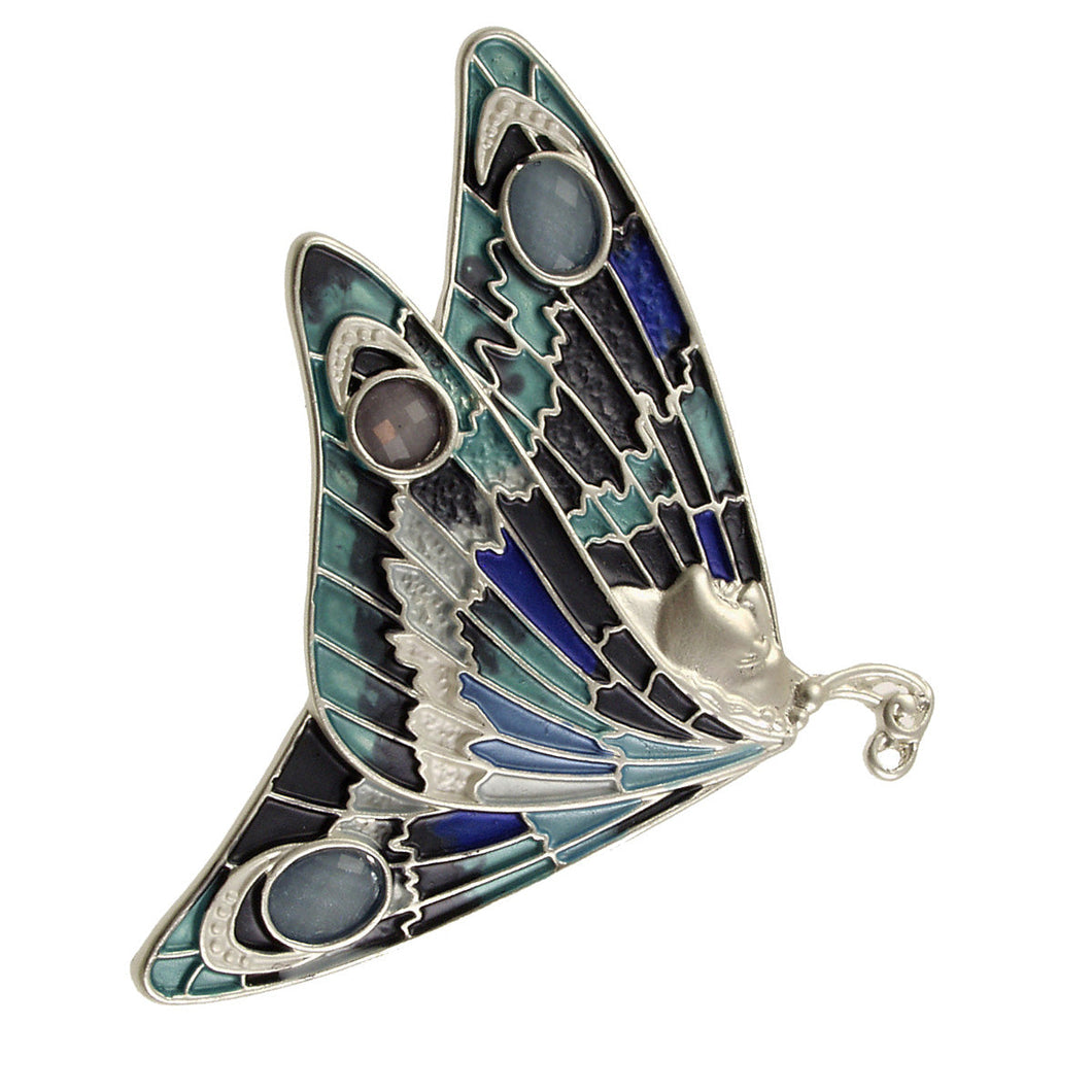 Matte Silver/Blue Tone But Brooch 2355