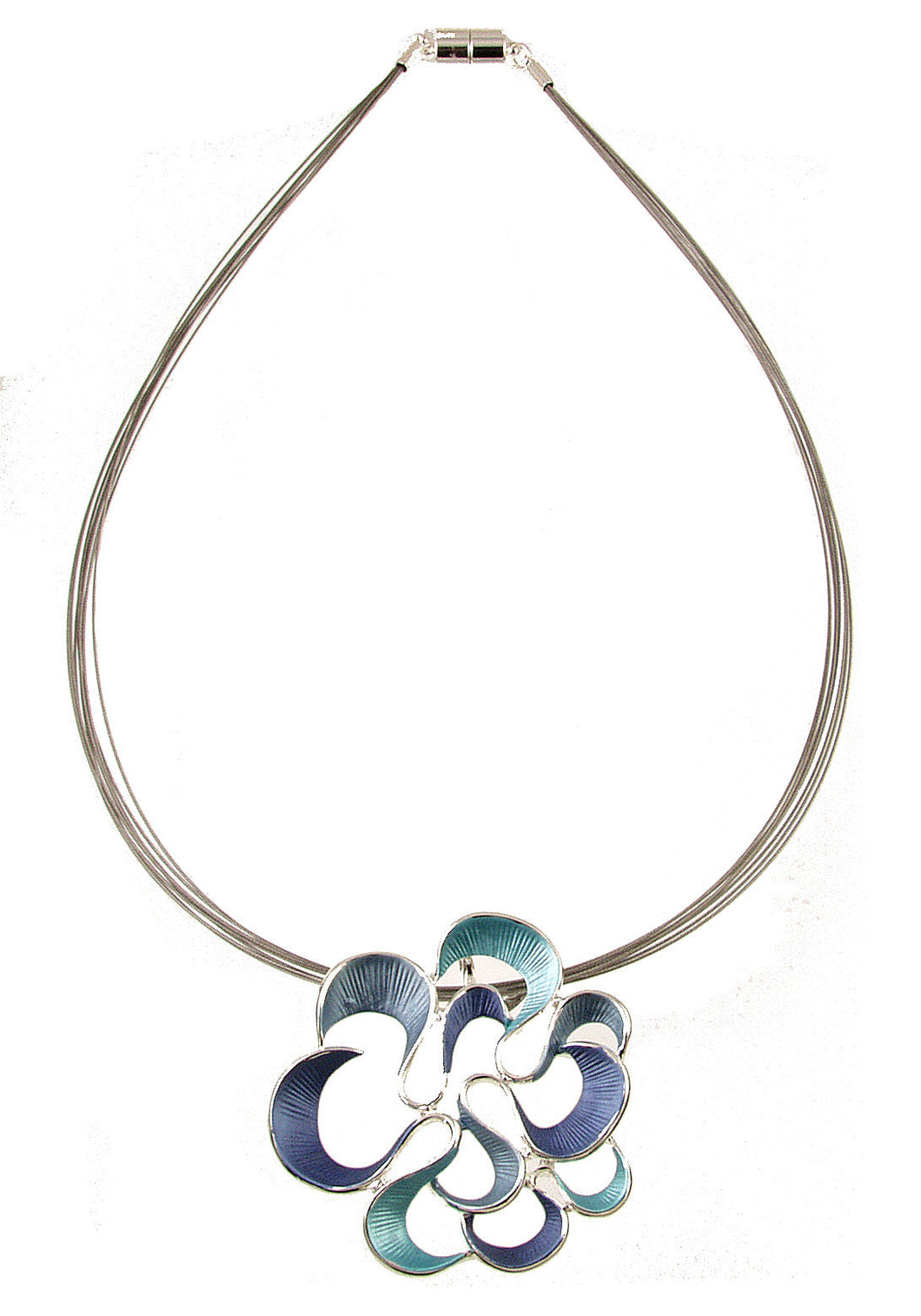 S. Silver/Blue Flower Pendant Necklace