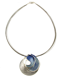 Matt Silver Blue Wave Penda Necklace