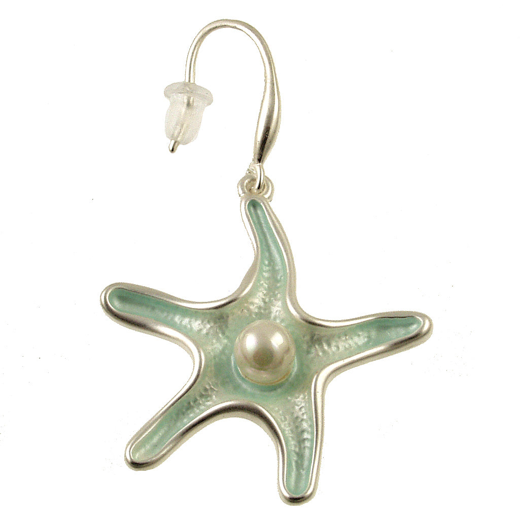 Matt Silver Aqua Starfish Earring