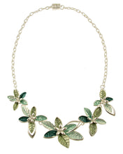 Load image into Gallery viewer, Matt Silver Aqua Flower Necklace
