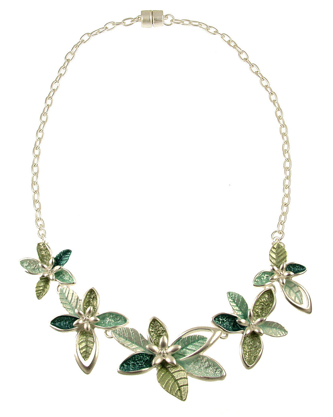 Matt Silver Aqua Flower Necklace