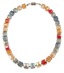Rhodium/Multi Color Crystal Necklace