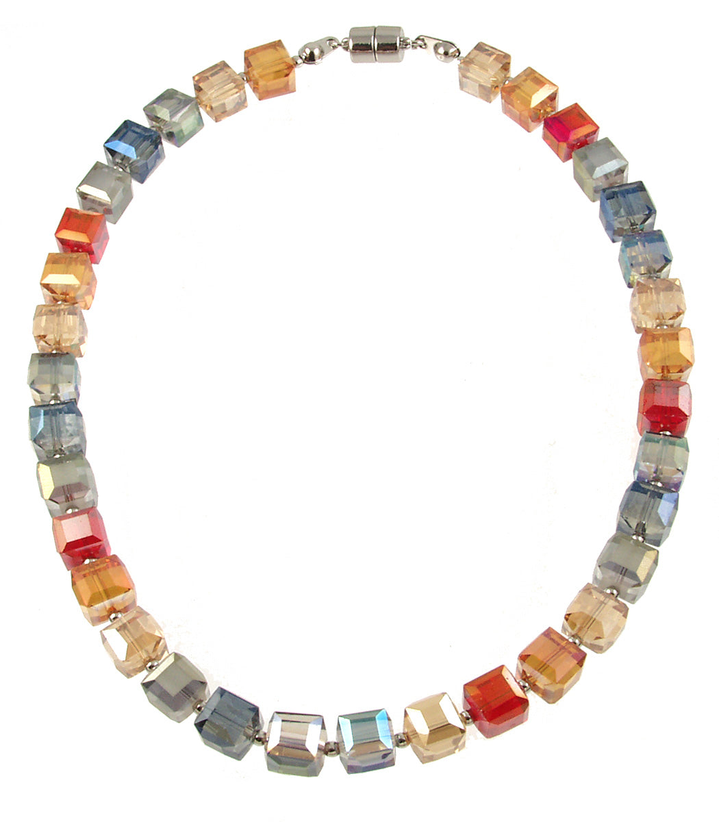 Rhodium/Multi Color Crystal Necklace