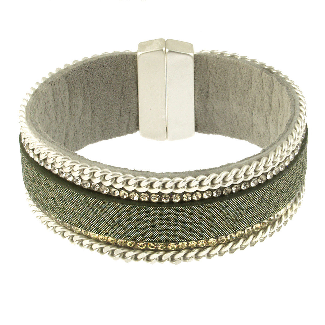 Matt Silver/Green/Crystal-D Bracelet